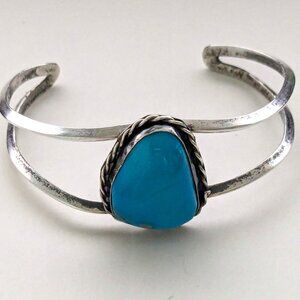 Vintage Sterling Silver Persian Turquoise Stone Native Tribal Cuff Bracelet